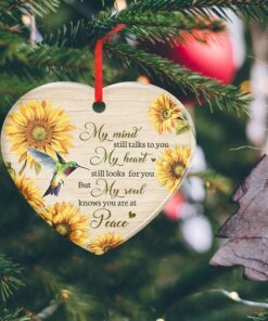 hummingbird ornament, my mind still talks to you sunflower hummingbird, memorial ceramic ornament, christmas tree decorations, ceramic ornament mln559o 2596