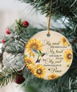 hummingbird ornament, my mind still talks to you sunflower hummingbird, memorial ceramic ornament, christmas tree decorations, ceramic ornament mln559o 4766