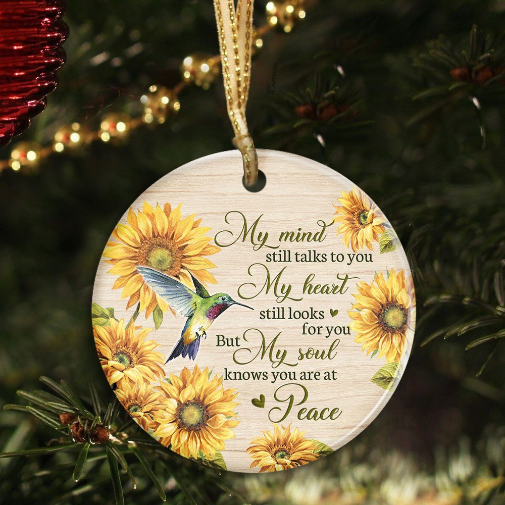 Hummingbird Ornament, My Mind Still Talks To You Sunflower Hummingbird,  Memorial Ceramic Ornament, Christmas Tree Decorations, Ceramic Ornament  MLN559O - Image 2