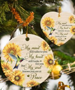 Hummingbird Ornament, My Mind Still Talks To You Sunflower Hummingbird,  Memorial Ceramic Ornament, Christmas Tree Decorations, Ceramic Ornament  MLN559O