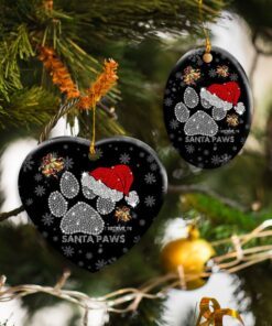 i believe in santa paws. christmas dog lovers ceramic ornament 1444