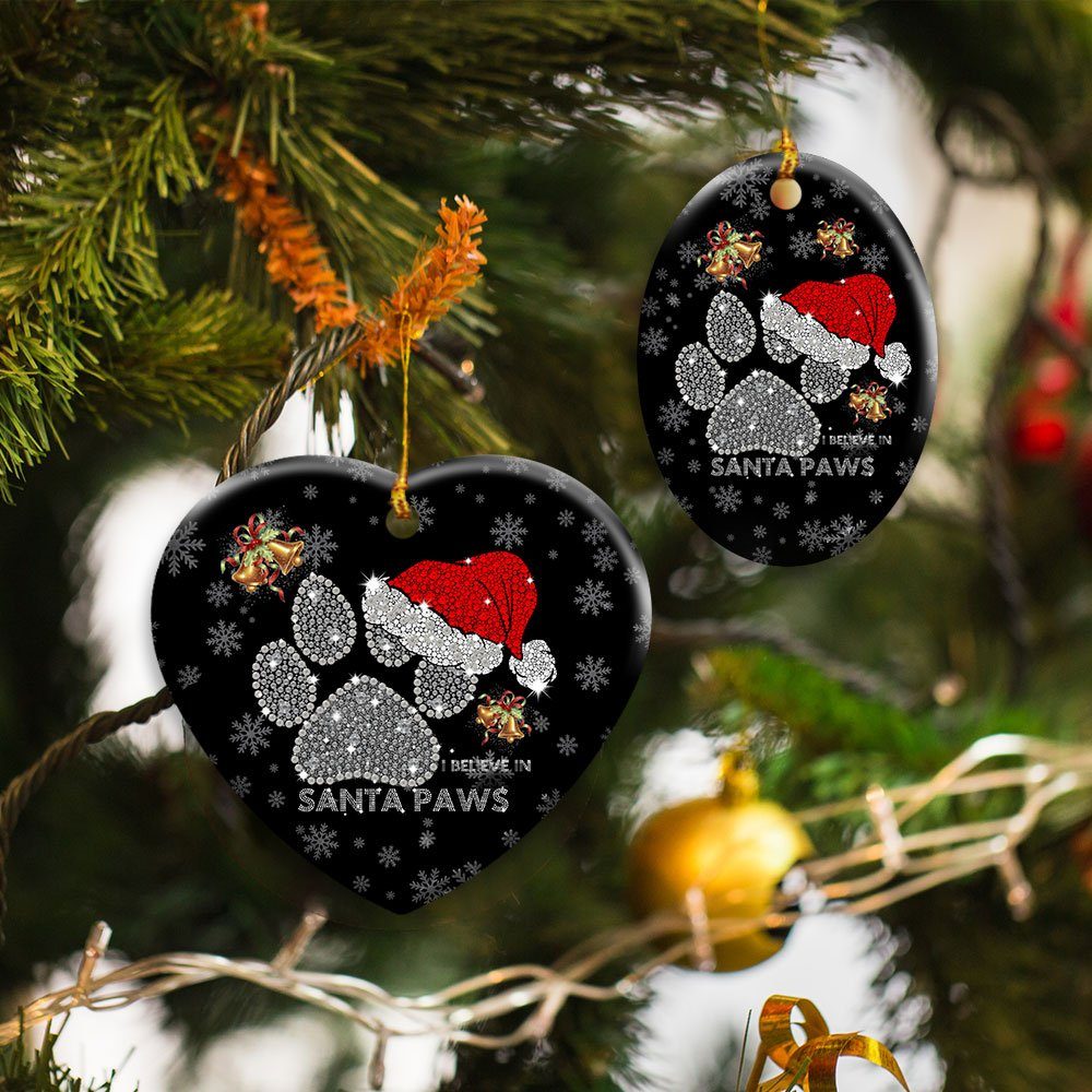 I Believe In Santa Paws. Christmas Dog Lovers Ceramic Ornament - Image 7