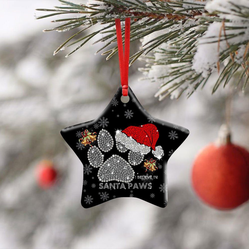 I Believe In Santa Paws. Christmas Dog Lovers Ceramic Ornament - Image 2