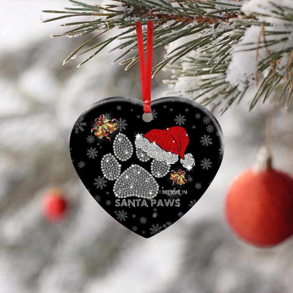 I Believe In Santa Paws. Christmas Dog Lovers Ceramic Ornament - Image 3