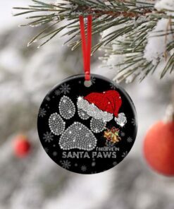 i believe in santa paws. christmas dog lovers ceramic ornament 6601
