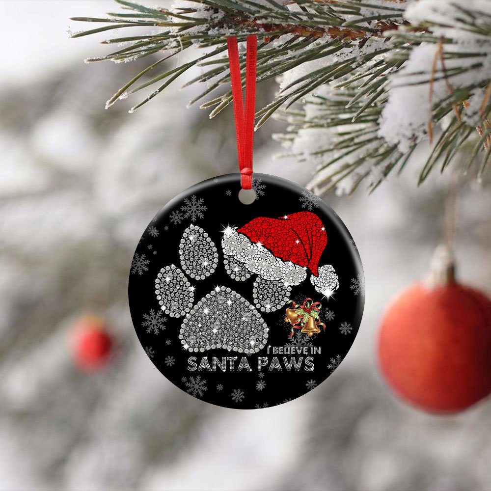 I Believe In Santa Paws. Christmas Dog Lovers Ceramic Ornament - Image 5