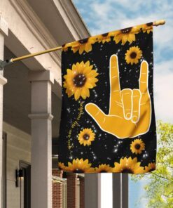ILY Sign Language Sunflower Flag