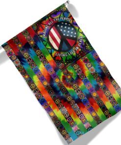 imagine all the people living life in peace, hippie peace sign, american flag tpt882f 2177