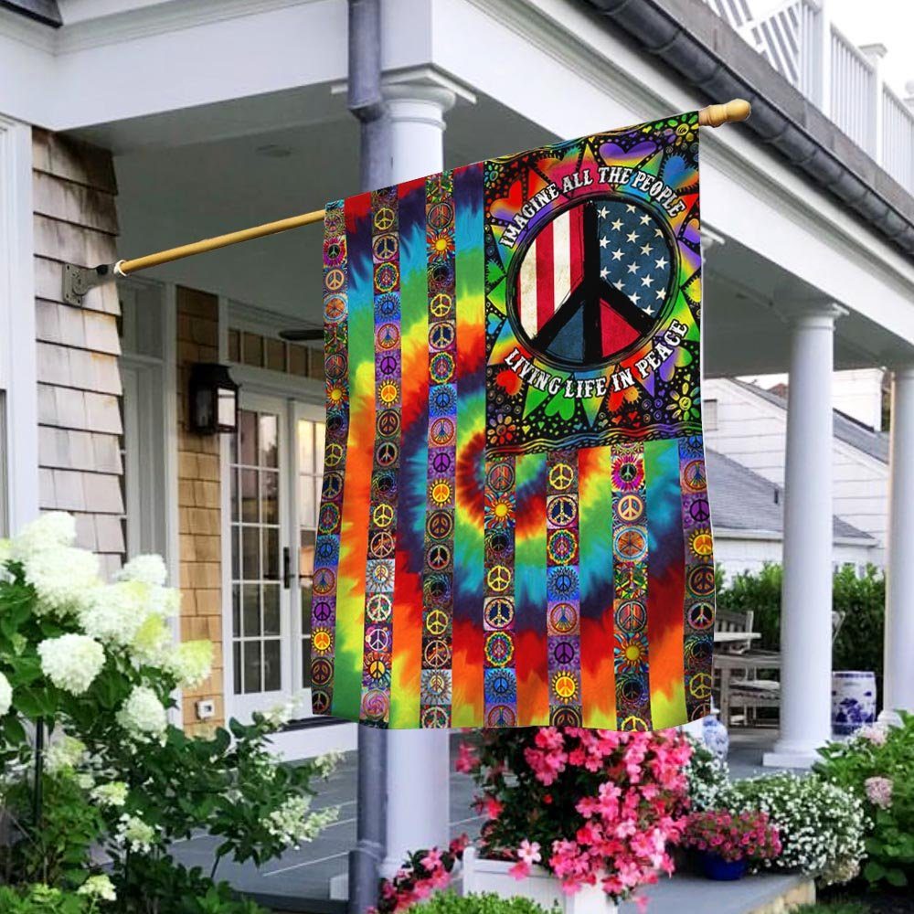 Imagine All The People Living Life In Peace, Hippie Peace Sign, American Flag TPT882F
