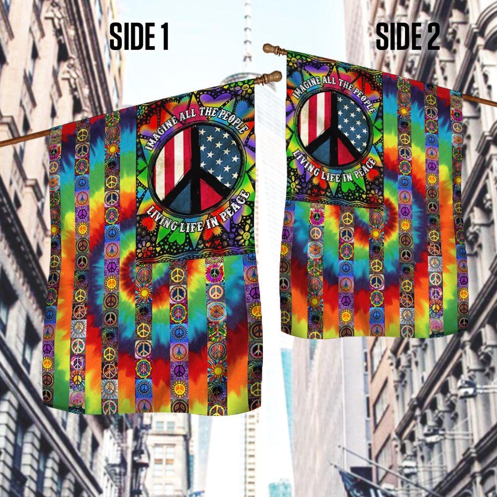 Imagine All The People Living Life In Peace, Hippie Peace Sign, American Flag TPT882F - Image 2