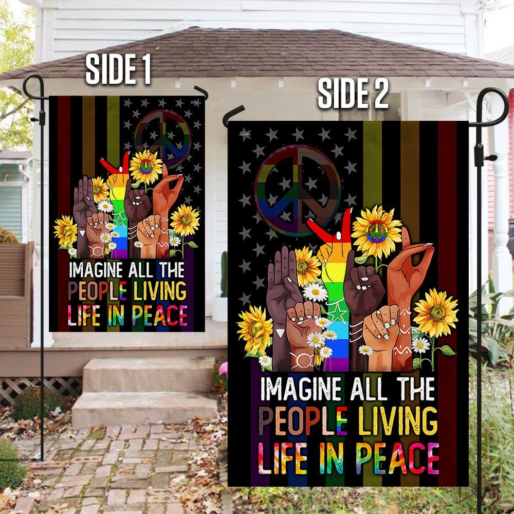 Imagine All The People Living Life In Peace American Flag BNN370F - Image 6
