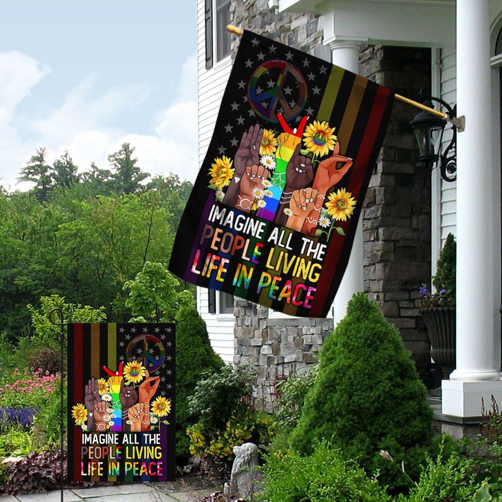 Imagine All The People Living Life In Peace American Flag BNN370F