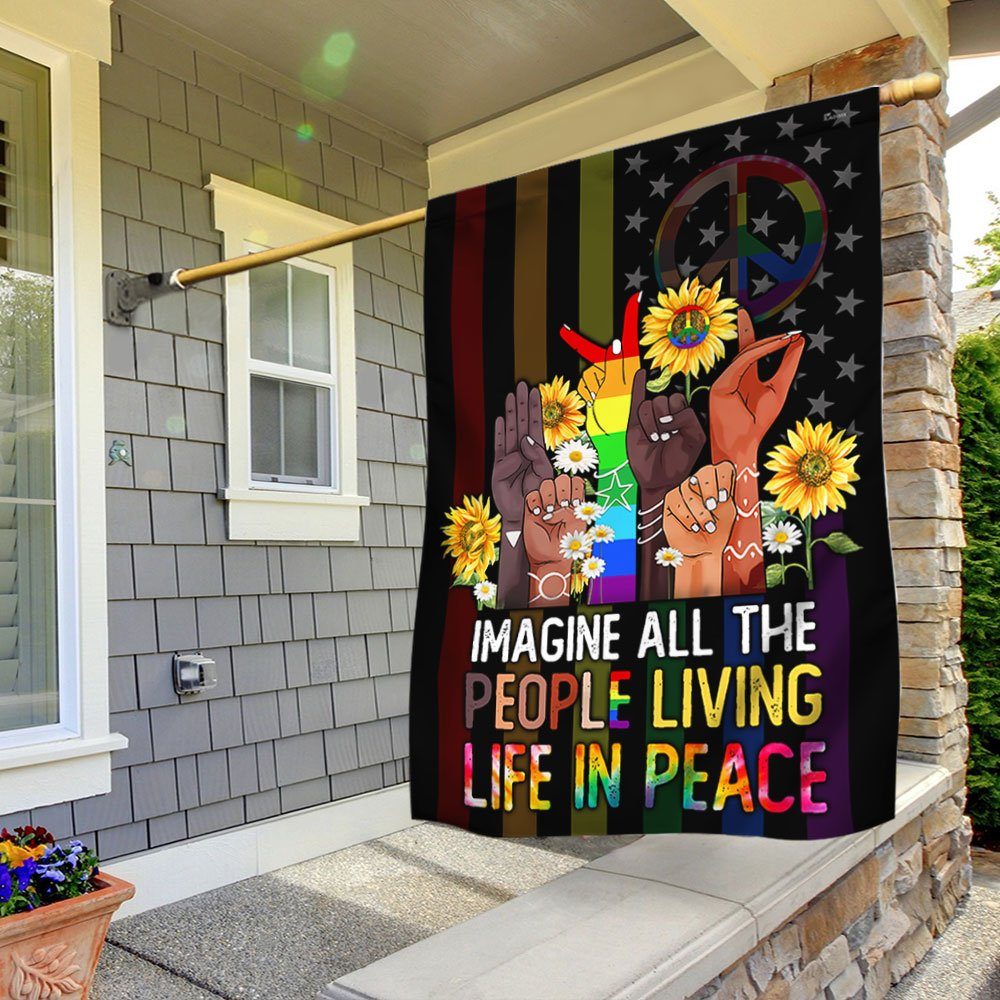 Imagine All The People Living Life In Peace American Flag BNN370F - Image 3