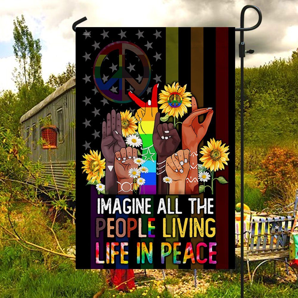 Imagine All The People Living Life In Peace American Flag BNN370F - Image 5