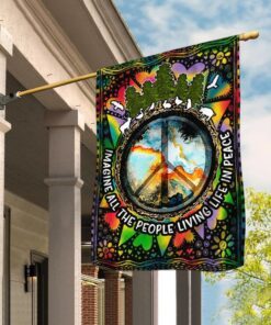Imagine All The People Living Life In Peace Hippie Flag