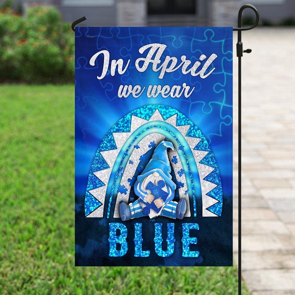 In April I Wear Blue Rainbow Gnome Autism Awareness Flag - Image 9