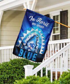in april i wear blue rainbow gnome autism awareness flag 5659