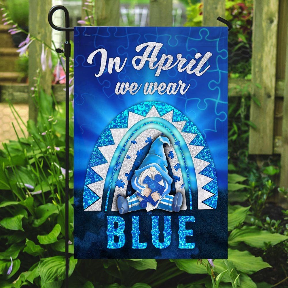 In April I Wear Blue Rainbow Gnome Autism Awareness Flag - Image 8