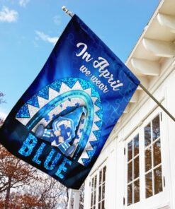 in april i wear blue rainbow gnome autism awareness flag 6333