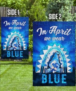 in april i wear blue rainbow gnome autism awareness flag 7695