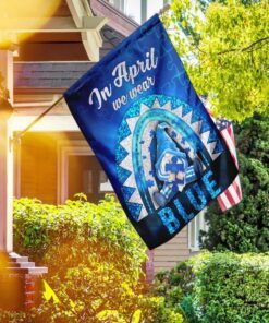 In April I Wear Blue Rainbow Gnome Autism Awareness Flag