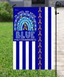 in april we wear blue. autism awareness flag 1850