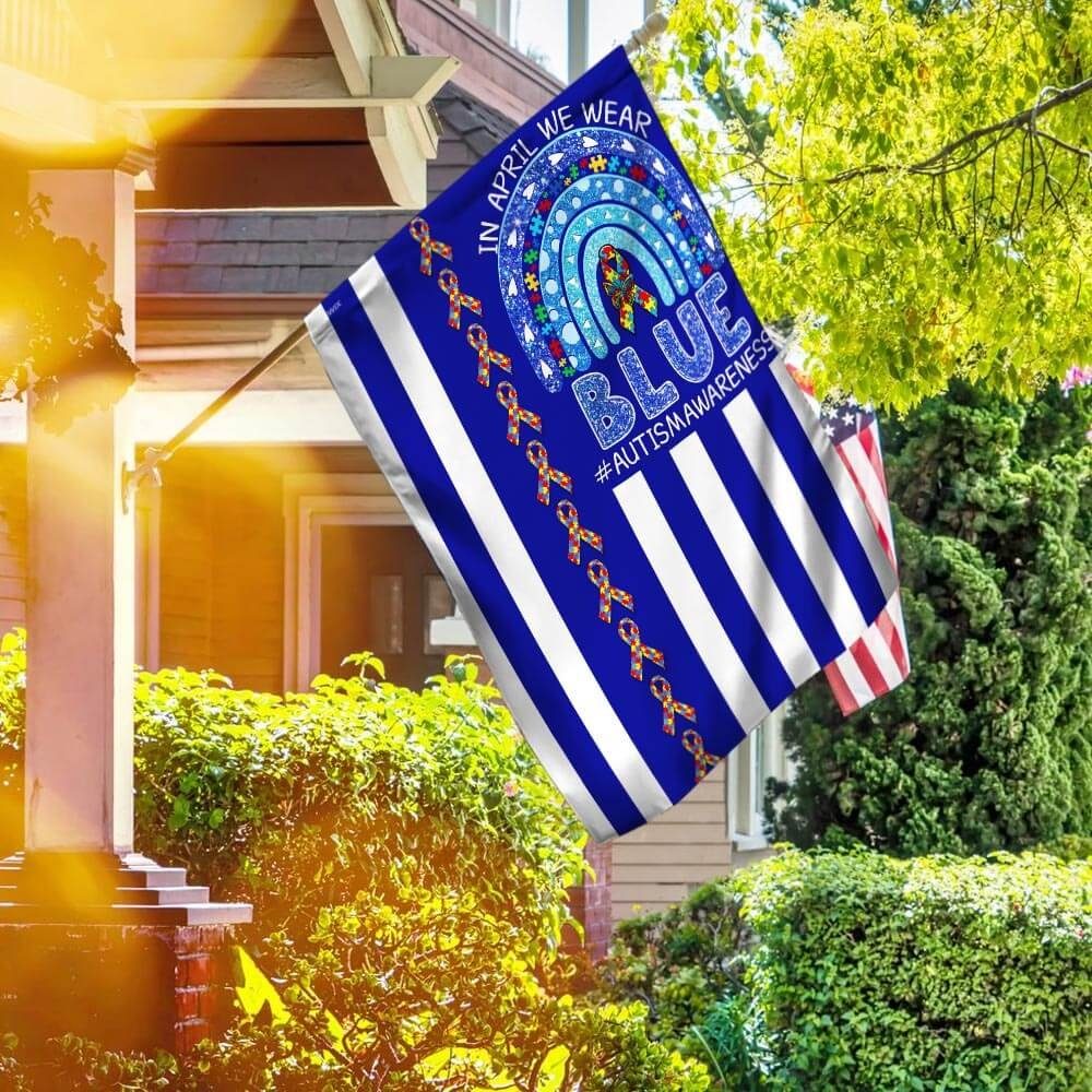 In April We Wear Blue. Autism Awareness Flag