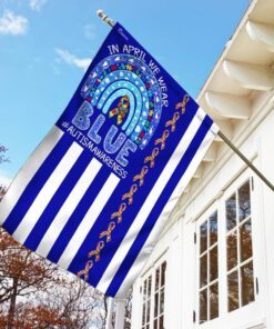 in april we wear blue. autism awareness flag 8002