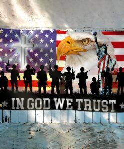 in god we trust, christian cross, thank you veterans, american eagle flag tpt120gf 6065