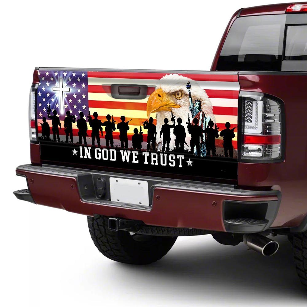 In God We Trust, Christian Cross, Thank You Veterans, American Eagle Truck Tailgate Decal Sticker Wrap TPT120TD - Image 4