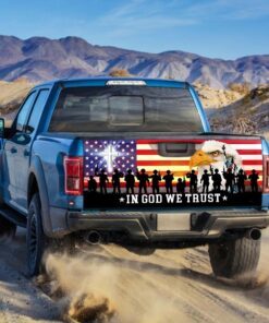 in god we trust, christian cross, thank you veterans, american eagle truck tailgate decal sticker wrap tpt120td 5070