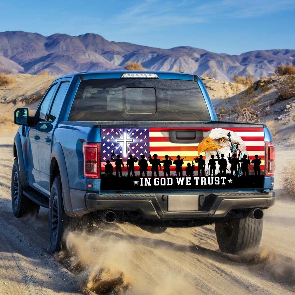 In God We Trust, Christian Cross, Thank You Veterans, American Eagle Truck Tailgate Decal Sticker Wrap TPT120TD - Image 2