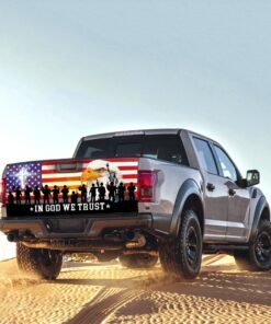 in god we trust, christian cross, thank you veterans, american eagle truck tailgate decal sticker wrap tpt120td 7775