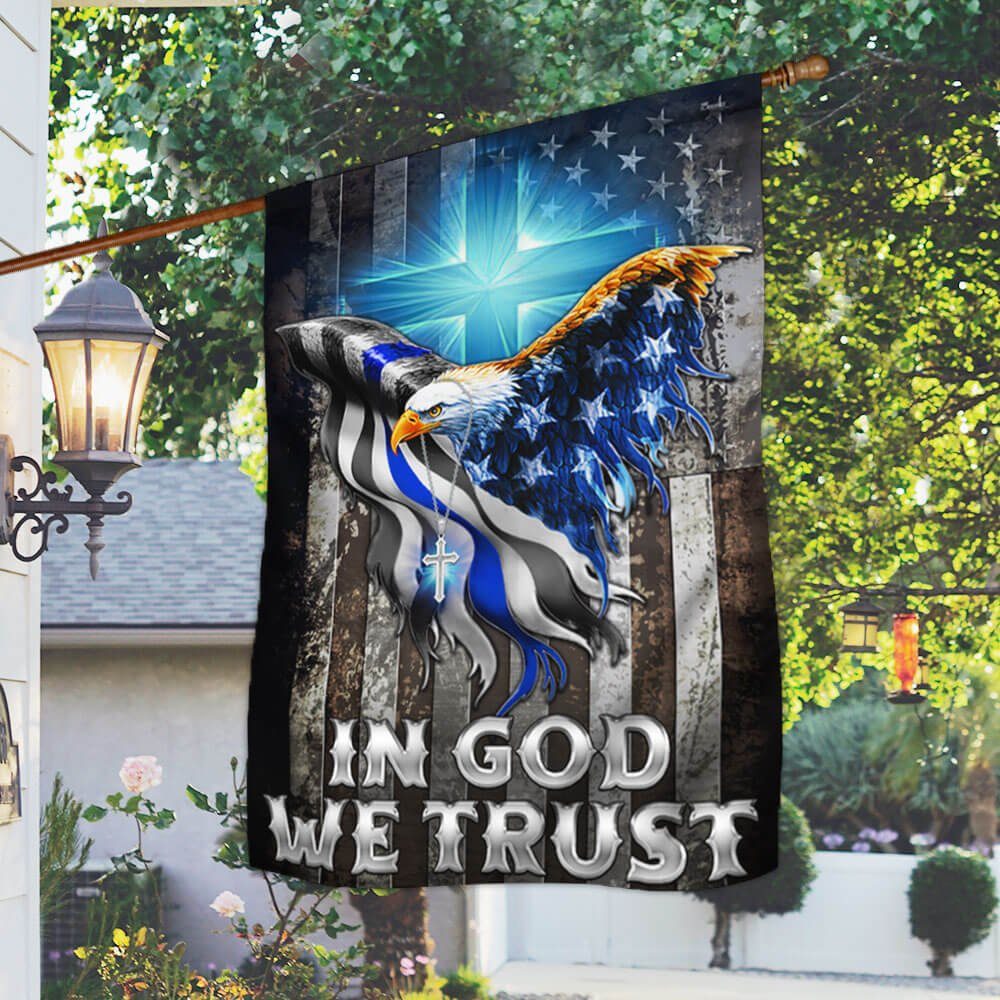 In God We Trust Christian Cross, American Eagle, The Thin Blue Line Flag TPT94F - Image 2