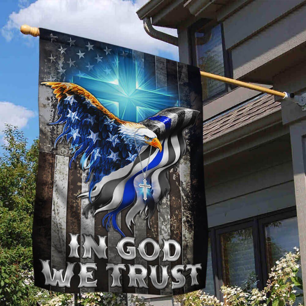 In God We Trust Christian Cross, American Eagle, The Thin Blue Line Flag TPT94F - Image 3