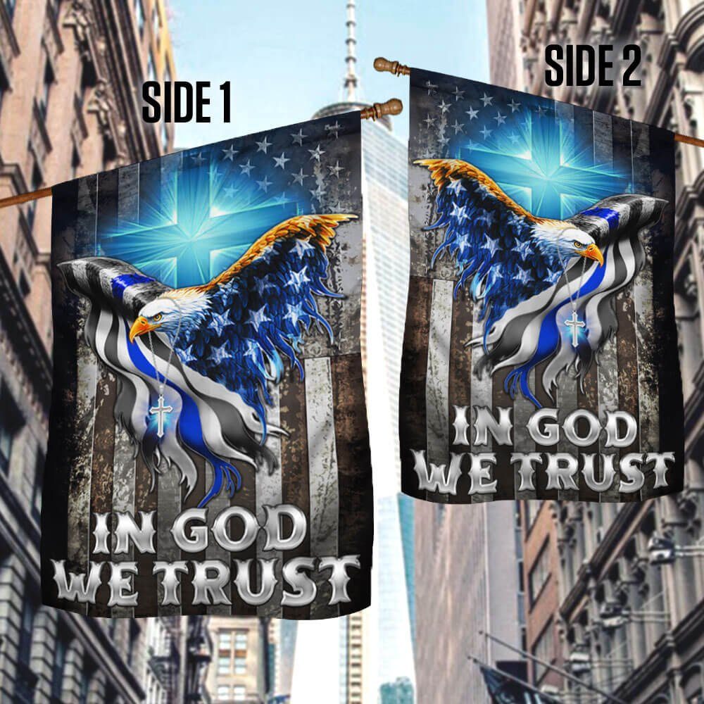 In God We Trust Christian Cross, American Eagle, The Thin Blue Line Flag TPT94F - Image 4