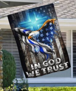 In God We Trust Christian Cross, American Eagle, The Thin Blue Line Flag TPT94F