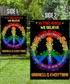 in this house we believe peace sign flag trn1023f 6433