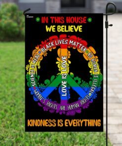 in this house we believe peace sign flag trn1023f 8264