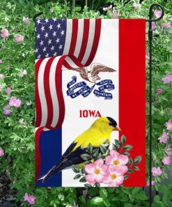 Iowa State Eastern Goldfinch Bird and Wild Rose Flower Flag MLN1141Fv28