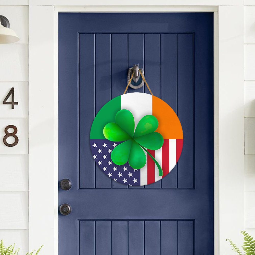 Irish American Door Hanger Irish Shamrock American Wooden Sign TRV1819WD - Image 2