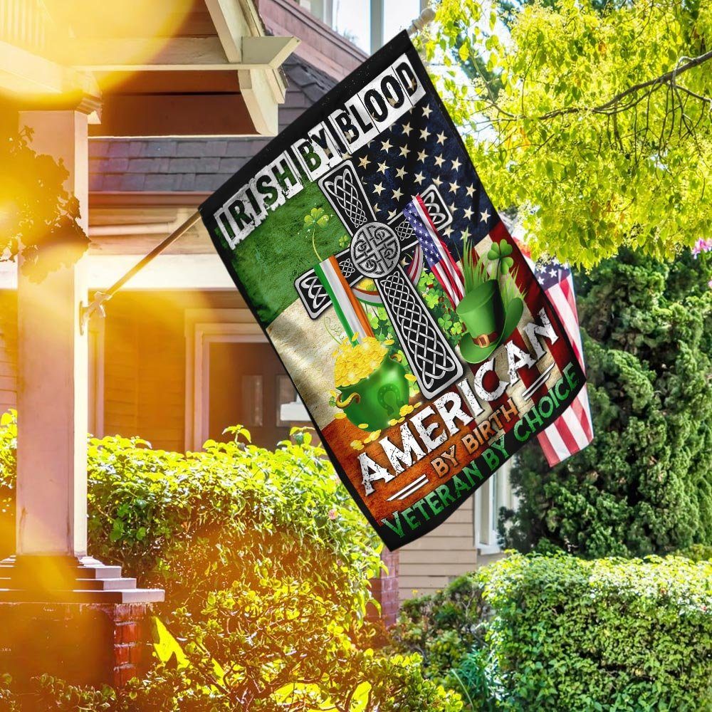 Irish By Blood American By Birth Veteran By Choice Flag - Image 3
