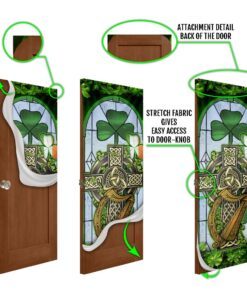 irish celtic cross stained glass door cover 5285