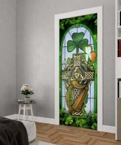 irish celtic cross stained glass door cover 5591