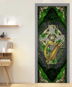 irish celtic cross with shamrock door cover 2633