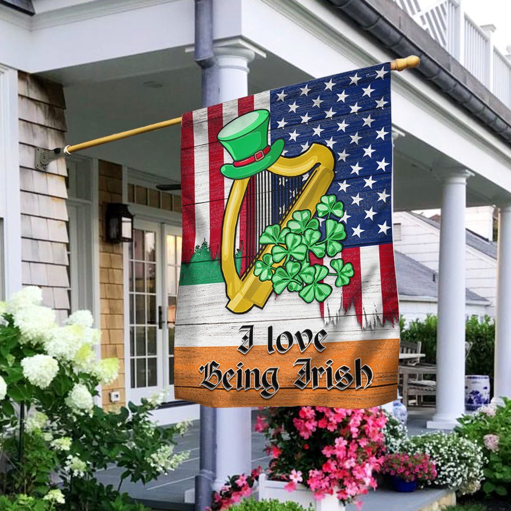 Irish Flag, I Love Being Irish, Irish Harp, St. Patrick's Day, Ireland American Flag QNV21F