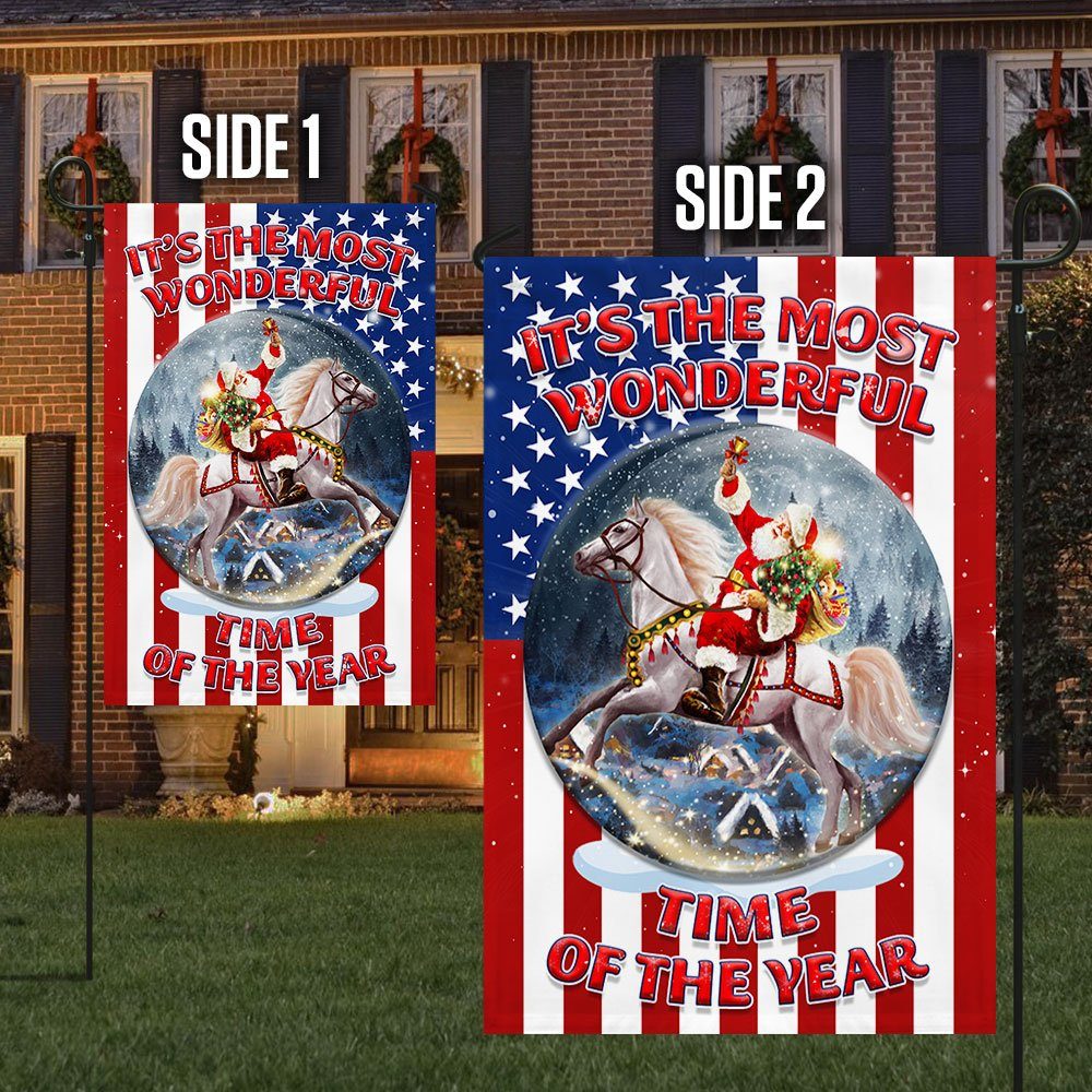 It's the Most Wonderful Time of the Year Santa Claus Riding Horse American Flag BNN699F - Image 5