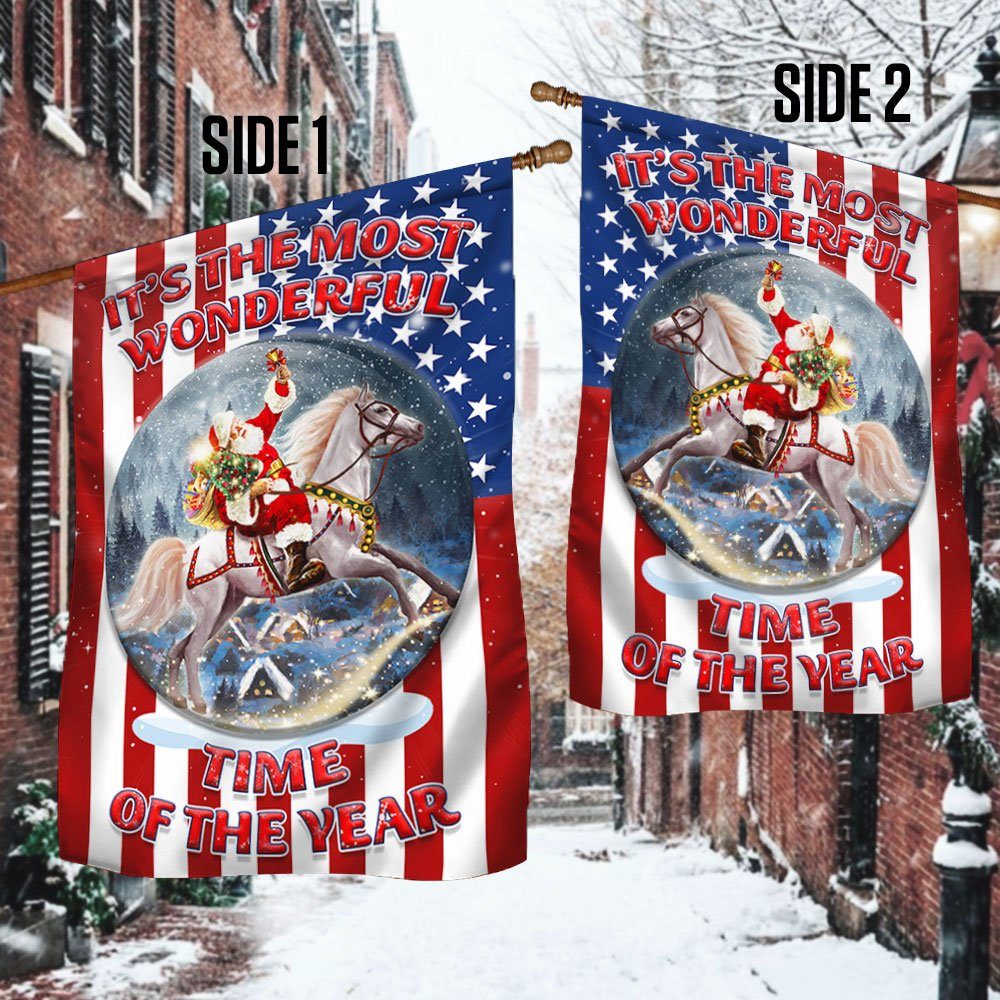 It's the Most Wonderful Time of the Year Santa Claus Riding Horse American Flag BNN699F - Image 2