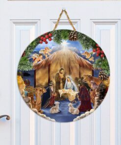 Jesus Born Round Wooden Sign Scenery NNT146WD