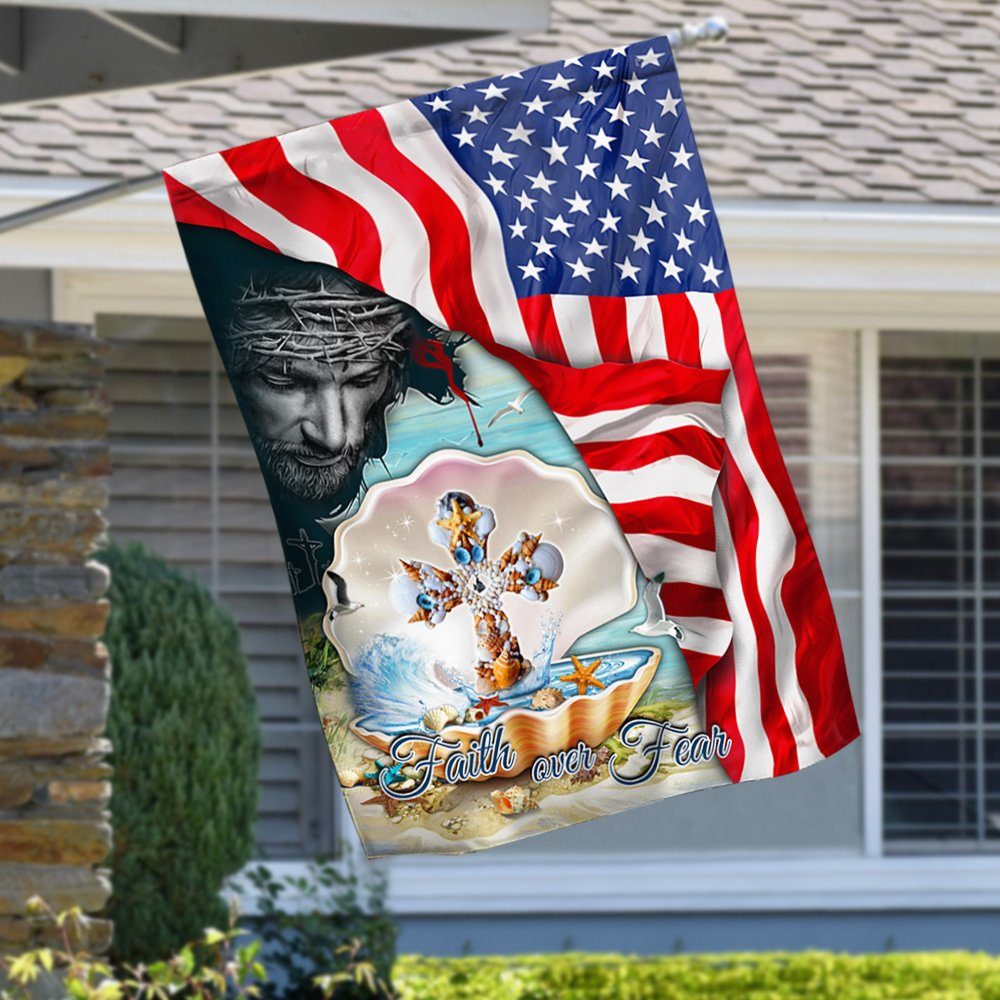 Jesus Christ Cross In Pearl Flag Faith Over Fear MLH2118F